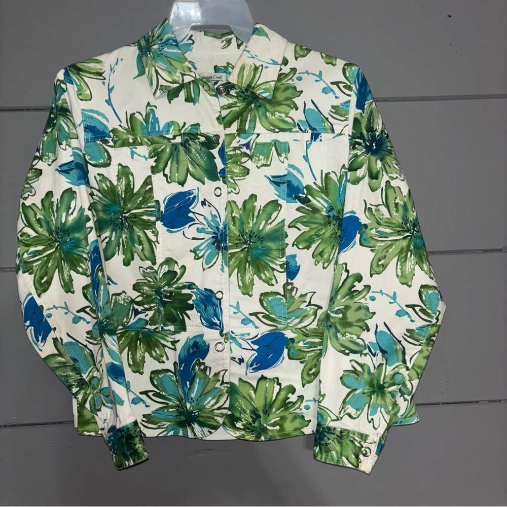 Floral Green and Blue Button-Up Shirt